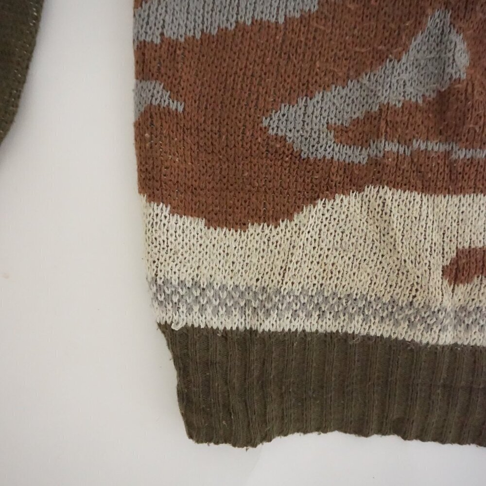 VTG Olive Green Bear Wildlife Fair Isle Graphic Outdoor Knit Crewneck Sweater XL - Picture 8 of 12
